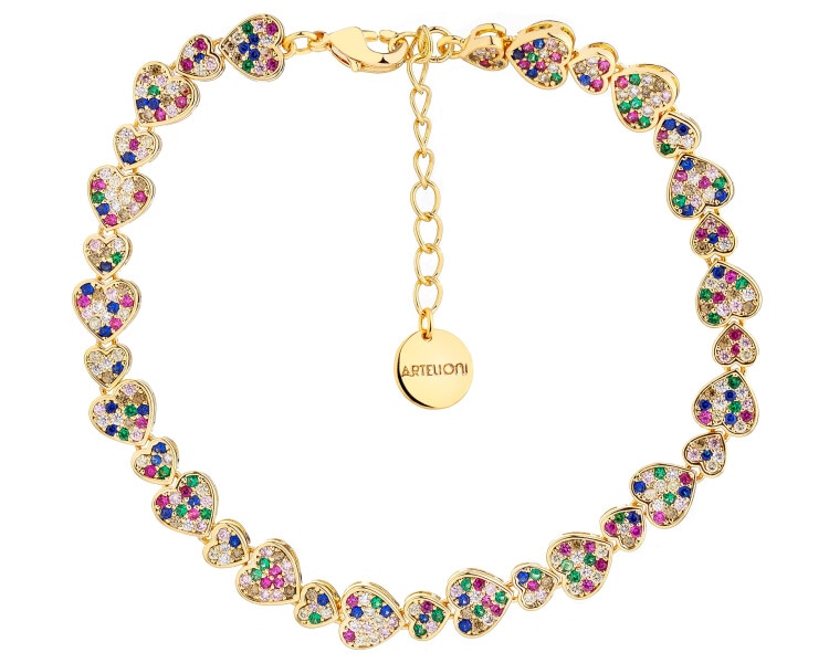 Bransoletka z mosiądzu pozłacana z cyrkoniami - serce