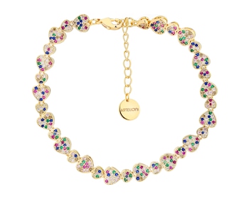 Pozlacený náramek z mosazi se zirkony - srdce