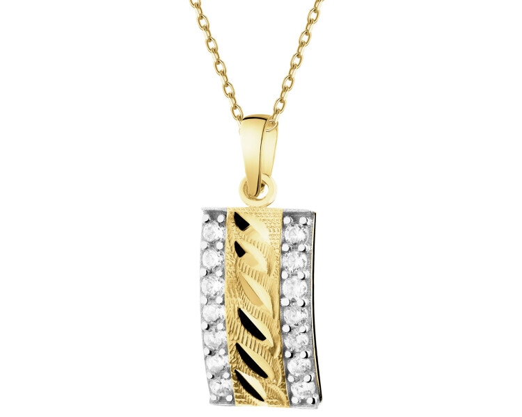 14 K Rhodium-Plated Yellow Gold Pendant with Cubic Zirconia