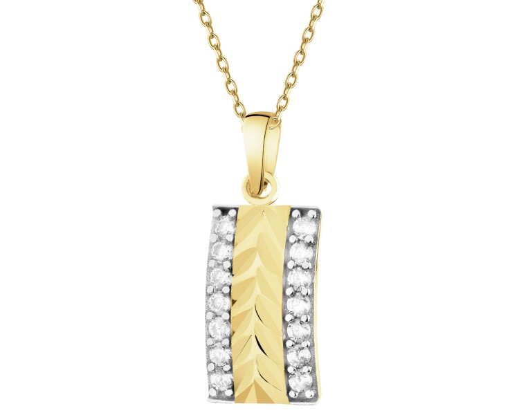 14 K Rhodium-Plated Yellow Gold Pendant with Cubic Zirconia