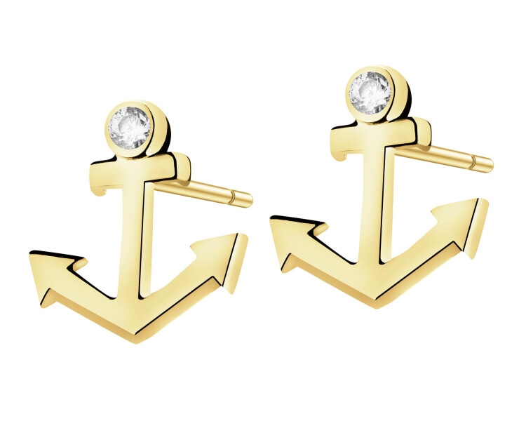 Złote kolczyki z cyrkoniami - kotwice