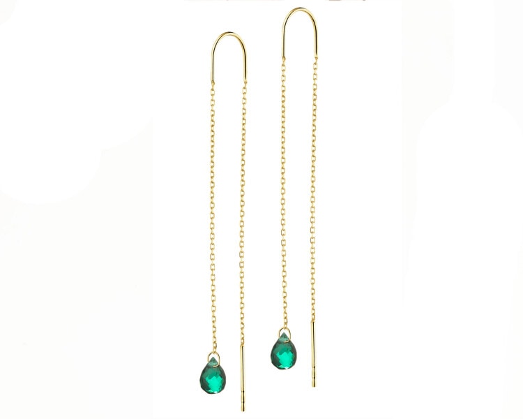 8 K Yellow Gold Dangling Earring with Cubic Zirconia