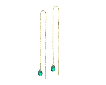 8 K Yellow Gold Dangling Earring with Cubic Zirconia