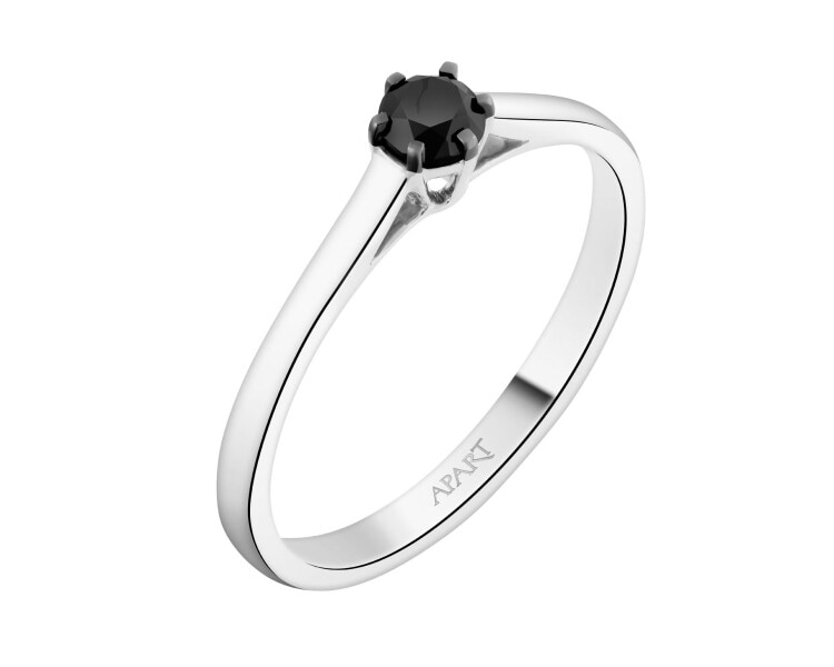 14 K Rhodium-Plated Yellow Gold Ring with Black Diamond, Treated - 0,25 ct - fineness 14 K