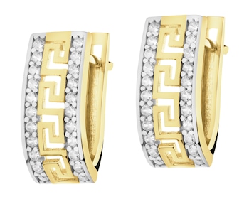 8 K Rhodium-Plated Yellow Gold Earrings with Cubic Zirconia