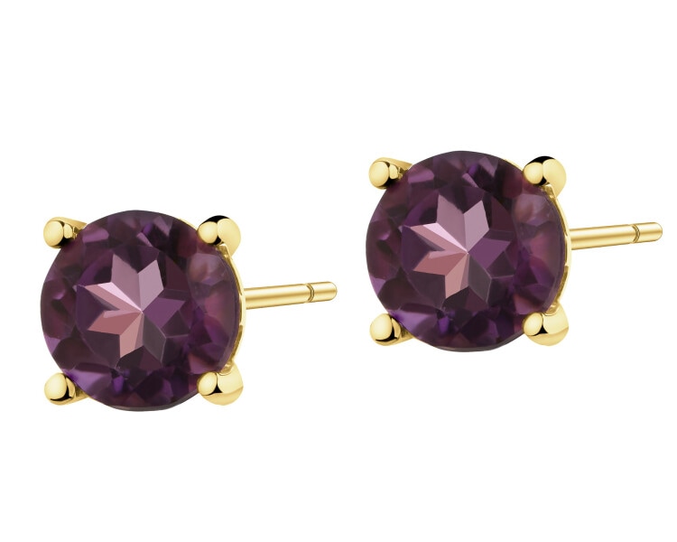 8 K Yellow Gold Earrings with Synthetic Amethyst