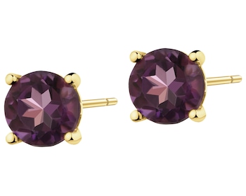 8 K Yellow Gold Earrings with Synthetic Amethyst