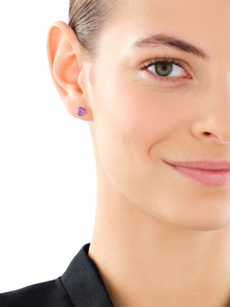Złote kolczyki z ametystami syntetycznymi