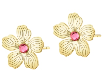 Złote kolczyki z cyrkoniami - kwiaty