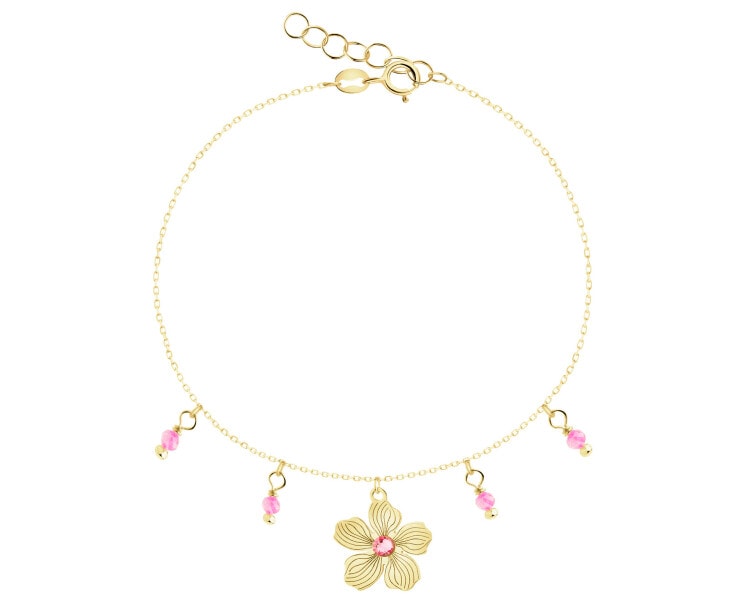 Złota bransoletka z cyrkoniami - kwiat