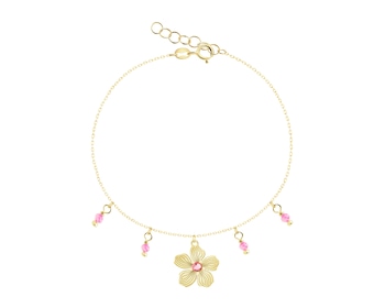 Złota bransoletka z cyrkoniami - kwiat