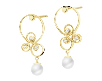 Zlaté náušnice s perlami a zirkony