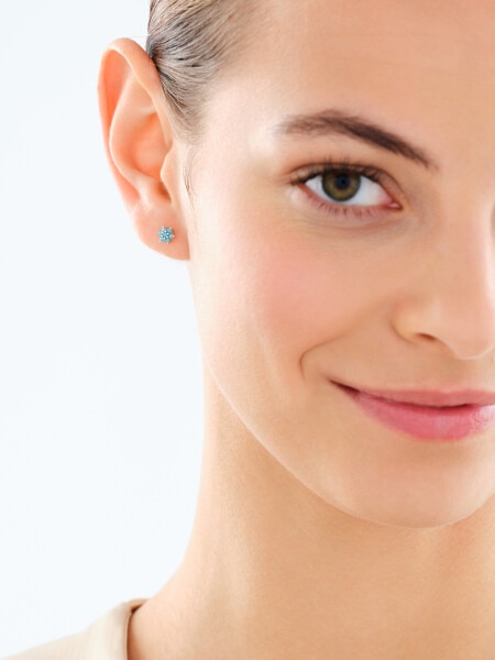 Kolczyki srebrne z turkusami syntetycznymi - kwiaty