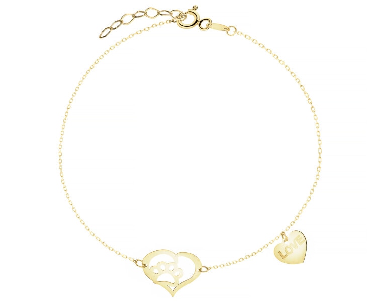 Złota bransoletka - serca, łapka, love