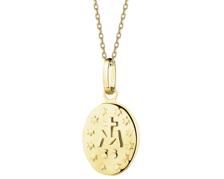 Złota zawieszka z emalią - medalik Matka Boska