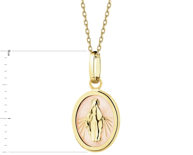 Złota zawieszka z emalią - medalik Matka Boska