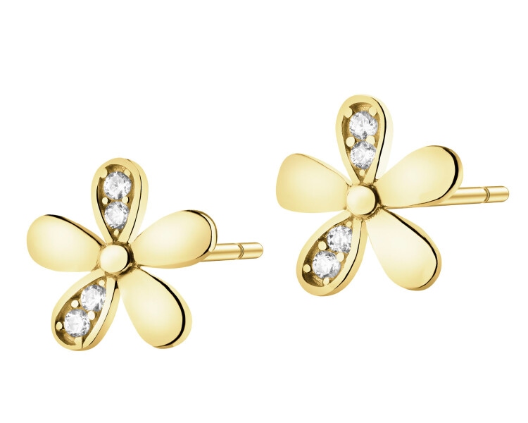 Złote kolczyki z cyrkoniami - kwiaty