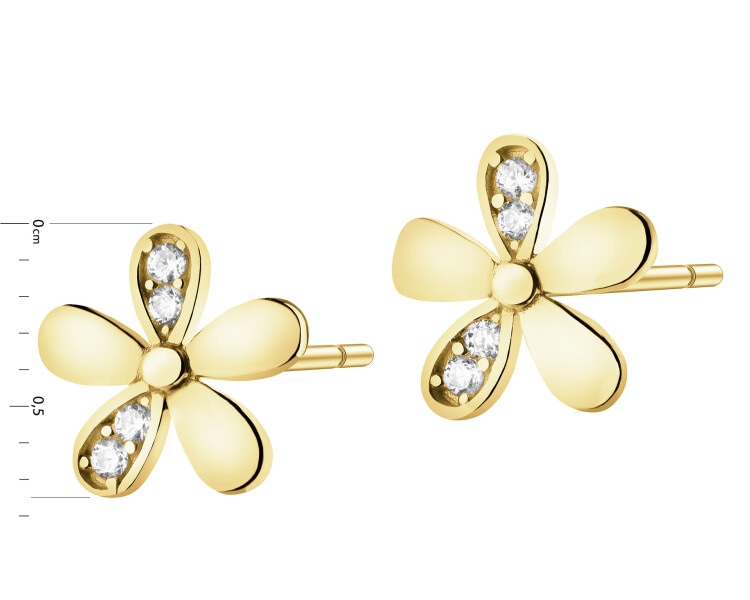 Złote kolczyki z cyrkoniami - kwiaty