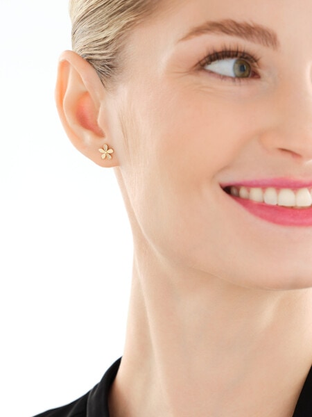 Złote kolczyki z cyrkoniami - kwiaty