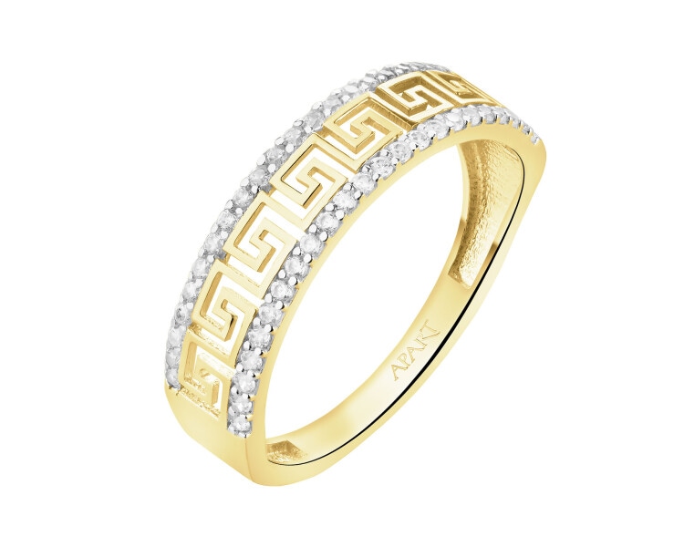 14 K Rhodium-Plated Yellow Gold Band Ring with Cubic Zirconia