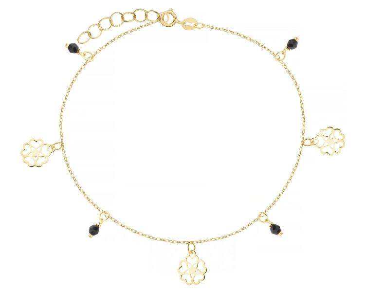 Złota bransoletka, szkło szlifowane - koniczyny