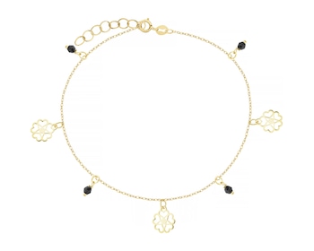 Złota bransoletka, szkło szlifowane - koniczyny