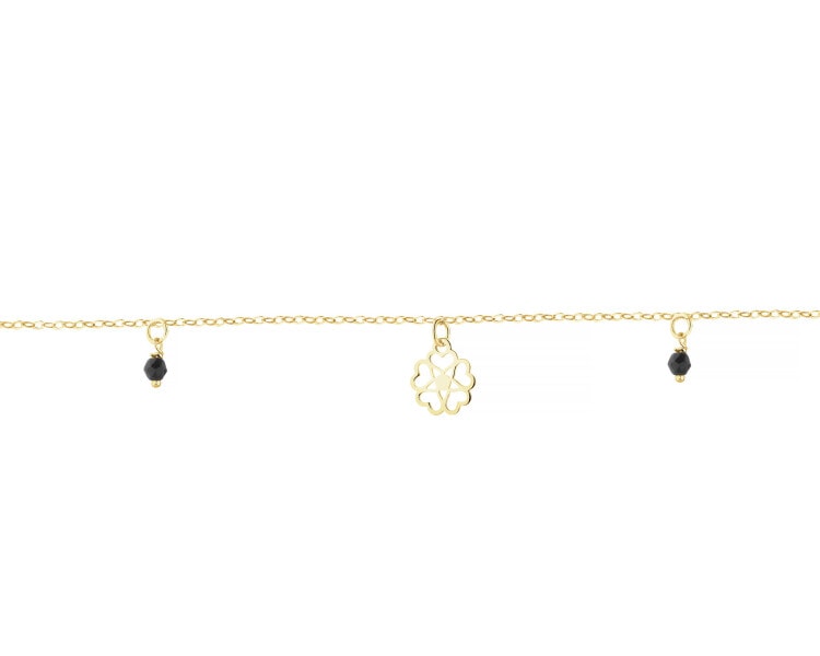 Złota bransoletka, szkło szlifowane - koniczyny