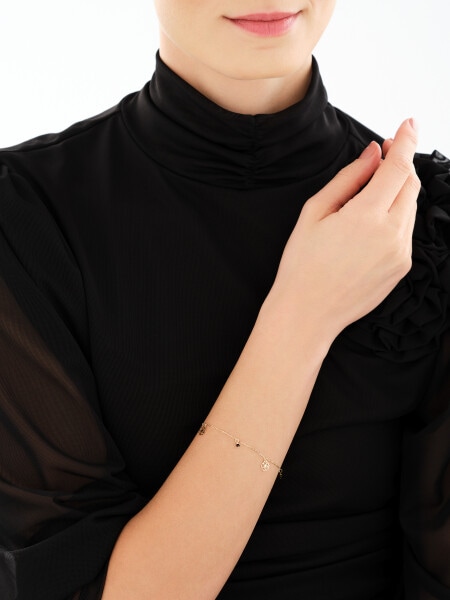 Złota bransoletka, szkło szlifowane - koniczyny