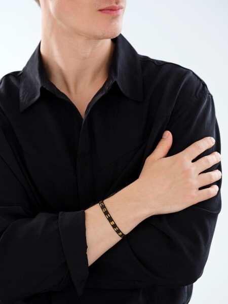 Bransoletka ze stali szlachetnej i skóry ze szklanymi detalami