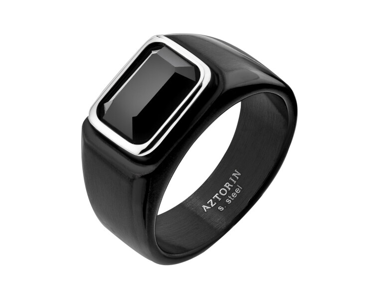 Sygnet ze stali szlachetnej ze szklanymi detalami