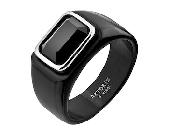 Sygnet ze stali szlachetnej ze szklanymi detalami