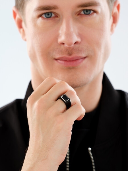 Stainless Steel Signet Ring with Glass