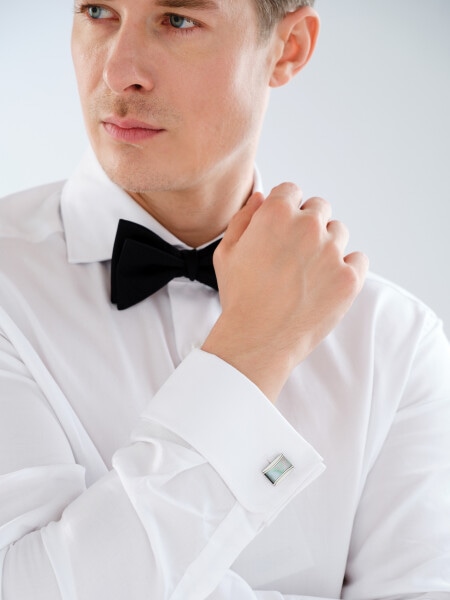 Spinki do mankietów ze stali szlachetnej z masą perłową