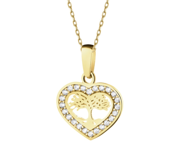 Złota zawieszka z cyrkoniami - serce, drzewko