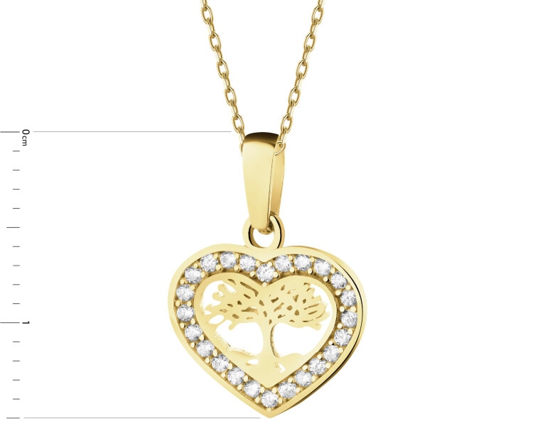Złota zawieszka z cyrkoniami - serce, drzewko