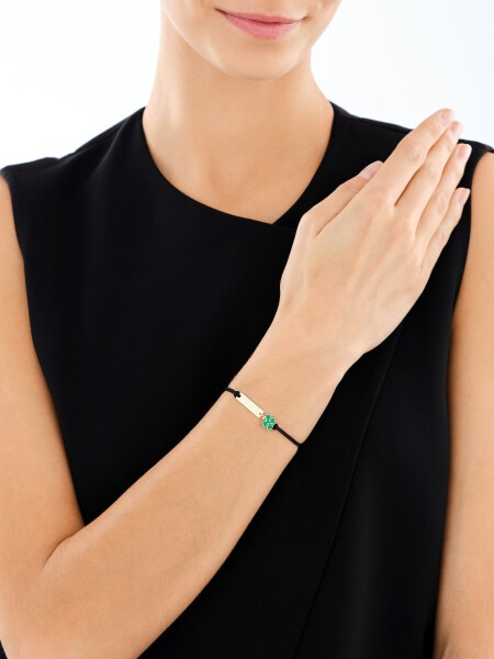 Bransoletka z elementami z żółtego złota, blaszką, emalią - koniczyna