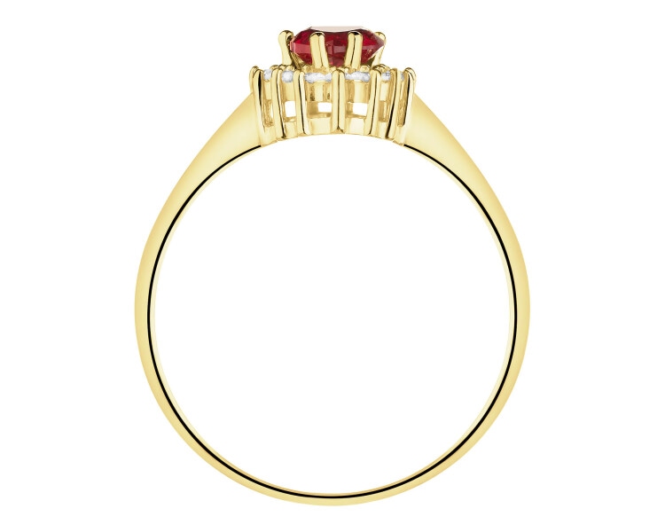 Złoty pierścionek z rubinem syntetycznym i cyrkoniami - serce