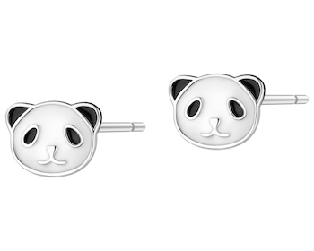 Kolczyki srebrne z emalią - misie panda