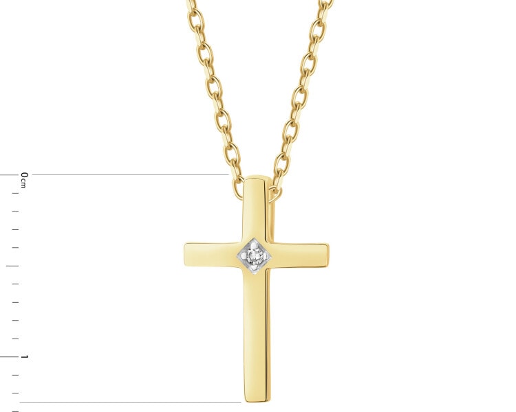 Zlatý přívěsek s diamantem - kříž - 0,004 ct - ryzost 585