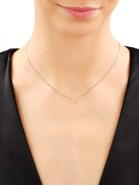 Zlatý přívěsek s diamantem - kříž - 0,004 ct - ryzost 585