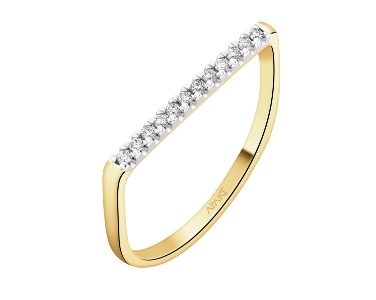 9 K Rhodium-Plated Yellow Gold Ring with Diamonds - 0,08 ct - fineness 9 K