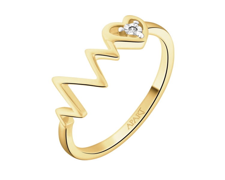 9 K Rhodium-Plated Yellow Gold Ring with Diamond - 0,005 ct - fineness 9 K