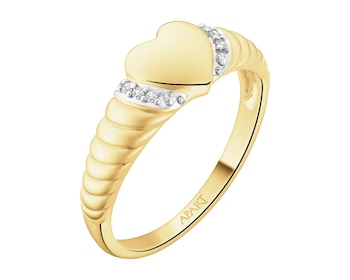 Pierścionek z żółtego złota z diamentami - serce - 0,01 ct - próba 375