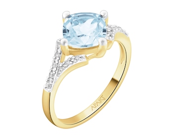Pierścionek z żółtego złota z diamentami i topazem Sky Blue - próba 585