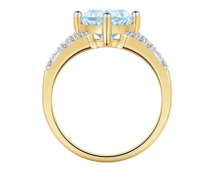 Pierścionek z żółtego złota z diamentami i topazem Sky Blue - próba 585