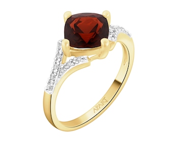 Pierścionek z żółtego złota z diamentami i granatem - próba 585