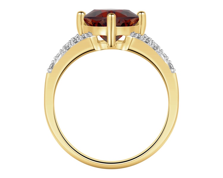 Zlatý prsten s diamanty a granátem - ryzost 585