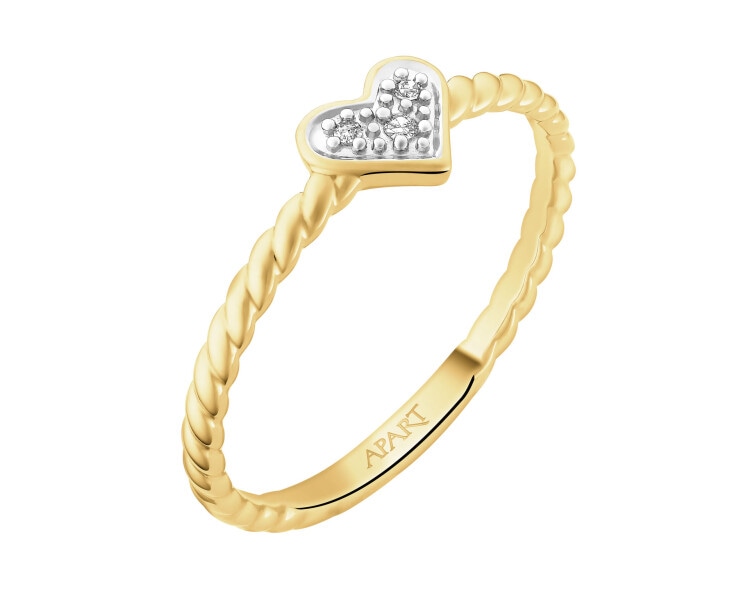 9 K Rhodium-Plated Yellow Gold Ring with Diamonds - 0,01 ct - fineness 9 K