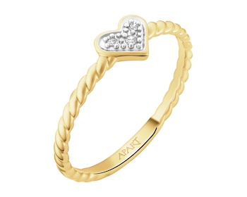 Pierścionek z żółtego złota z diamentami - serce - 0,01 ct - próba 375