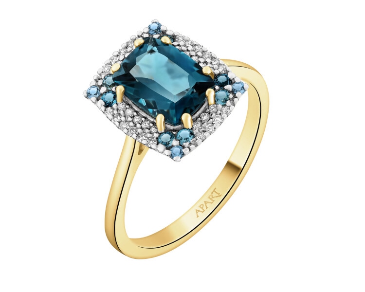 14 K Rhodium-Plated Yellow Gold Ring  - fineness 14 K